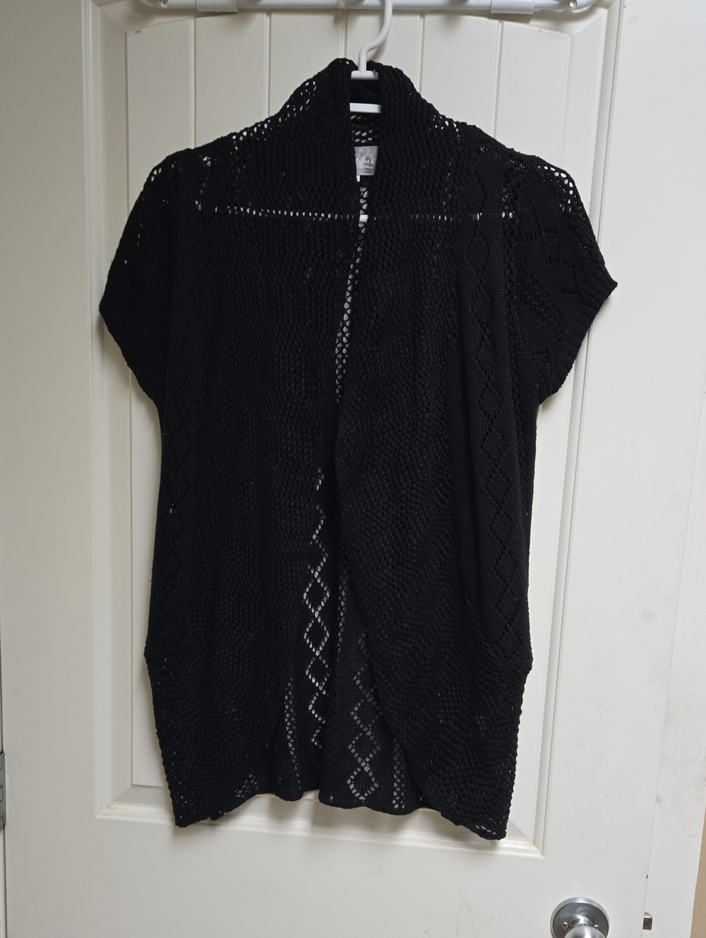 Bellisima XL Beautiful Open-Front Short-Sleeve Knit Lace Cardigan Black
